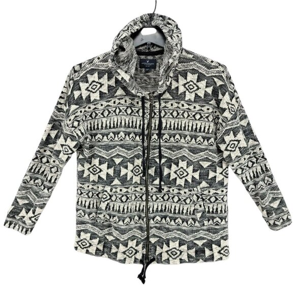 American Eagle Womens Sweater Hoodie Jacket Large Full Zip Aztec Southwestern - Picture 1 of 10